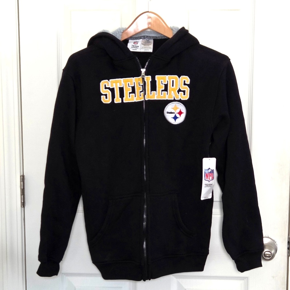 NWT Steelers NFL TEAM Apparel Black Hoodie Fleece in Hood Youth Size L 14-16